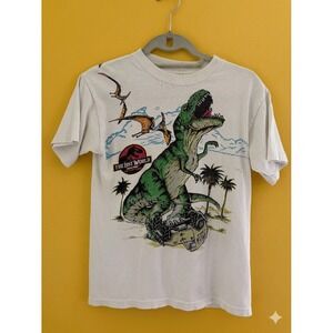 Vintage 1997 The Lost World Jurassic Park T-Shirt White Movie Promo 90s
